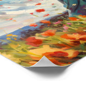 野の花の畑で楽しそうに踊りする女性 ポスター (角)