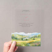 野の花の畑と山々　田舎風の結婚式 アクリル招待状 (インサイチュ (ポータブル))