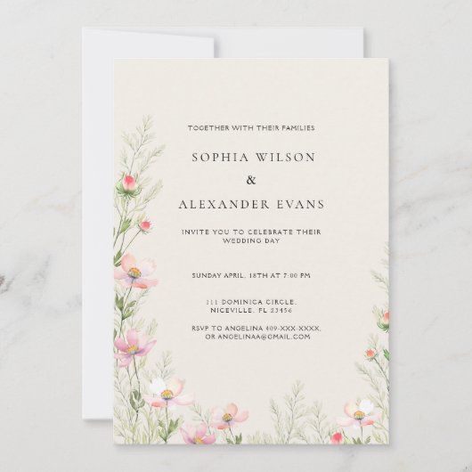 野の花の結婚式招待状は柔らかくロマンティックだった。 招待状 (正面)