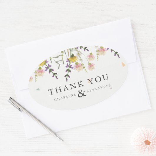 野の花の結婚牧草地 楕円形シール (封筒)