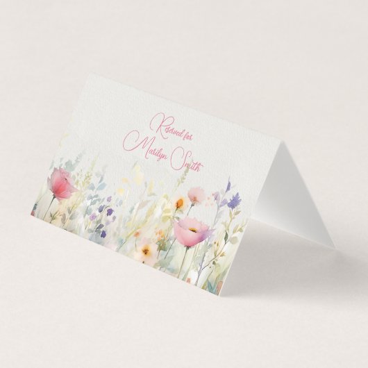 野の花の縁取り ウェディング 名前プレイスカード (正面)