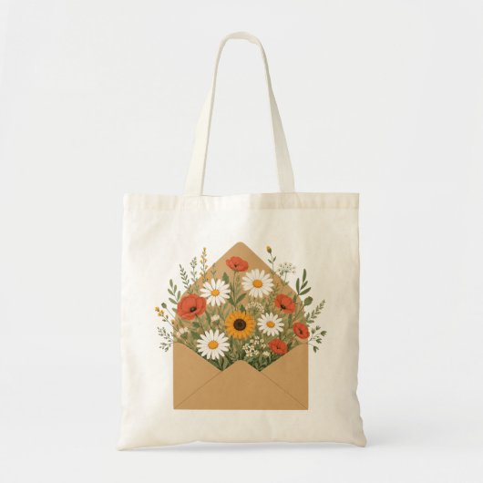 野の花の花束の封筒の植物画 トートバッグ (正面)