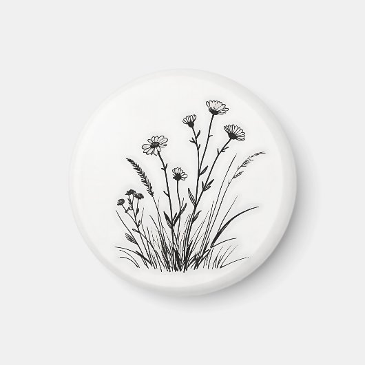 野の花の草原のデイジー線画 マグネット (正面)