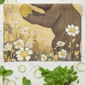 野の花の草原のハチミツグマ キッチンタオル (折り畳み)