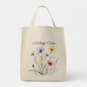 野の花の鉛筆画スタイルのエコバッグ トートバッグ (裏面)