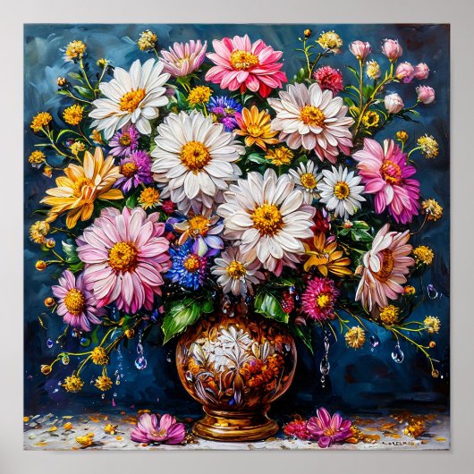 🌼 野の花の静物画 エレガントな植物画 フラワーアート ポスター (正面)