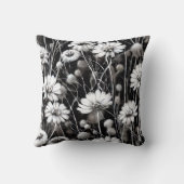 野の花の黒、灰色、白のフィールド クッション (裏面)