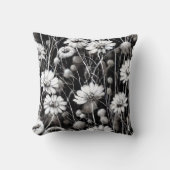 野の花の黒、灰色、白のフィールド クッション (正面)