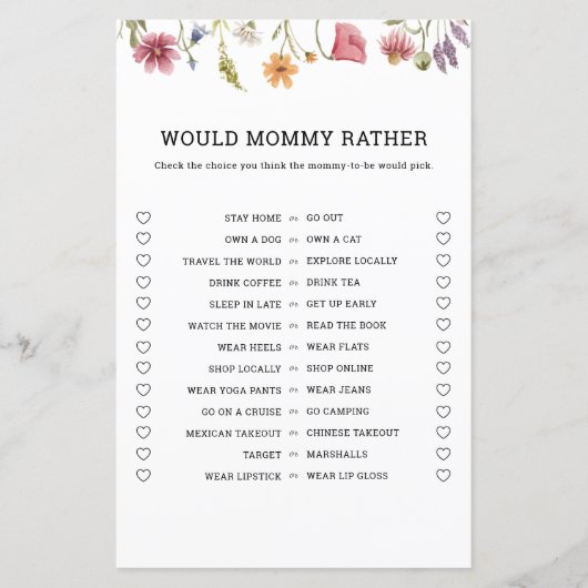 野の花はママの赤ちゃんシャワーのゲーム (正面)