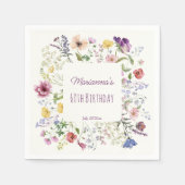 野の花ぼほ花紫色の誕生日パーティー スタンダードカクテルナプキン (正面)