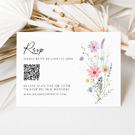野の花ガーデンQRコード結婚式RSVPカード 出欠カード