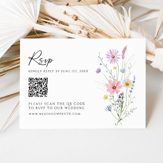 野の花ガーデンQRコード結婚式RSVPカード 出欠カード