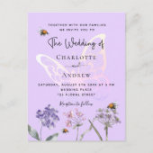 野の花バイオレットピンクの結婚蝶 インビテーションポストカード (正面)