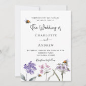 野の花ピンクの結婚蜂 招待状 (正面)