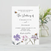 野の花ピンクの結婚蜂 招待状 (スタンド正面)