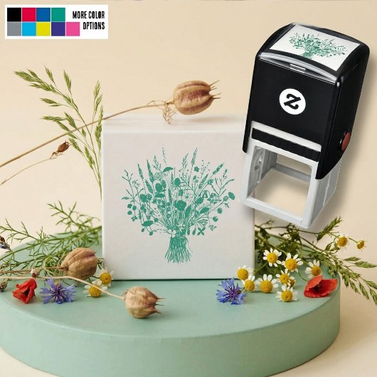 野の花ブーケの植物学的な結婚式の文房具 セルフインキングスタンプ