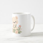 野の花束を持つかわいいテディベア コーヒーマグカップ (正面右)