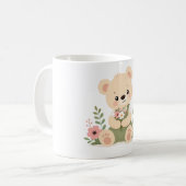 野の花束を持つかわいいテディベア コーヒーマグカップ (正面左)