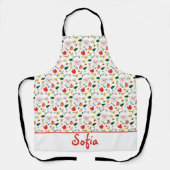 野の花柄のポピーな白いエプロン エプロン (正面)