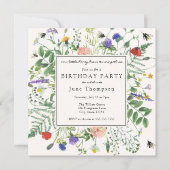 野の花畑とミツバチの誕生日 招待状 (正面)
