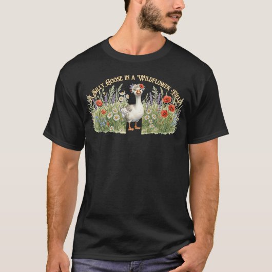 野の花畑のとんまなガチョウ Tシャツ (正面)