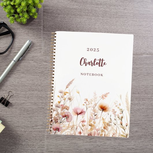 野の花草原ピンクのベージュ ノートブック