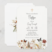 野の花 エレガント 洗礼 宗教的イベント 招待状 (正面/裏面)