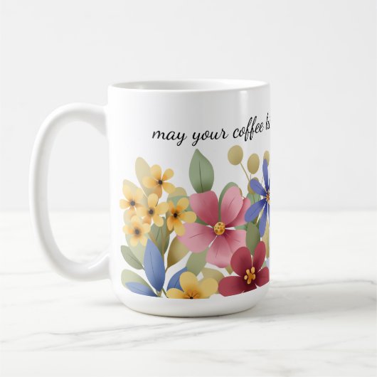 野の花、コーヒー名言、幻想的な花柄 | コーヒーマグカップ (左)