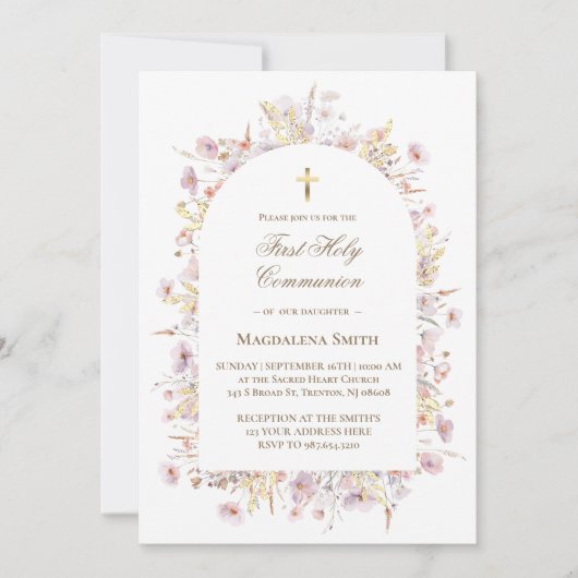 野の花 ファースト ホーリー コミュニオン 招待状 (正面)