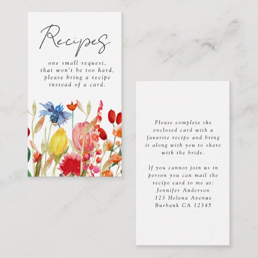 野の花 ブライダルシャワー レシピリクエスト エンクロージャーカード (正面/裏面)