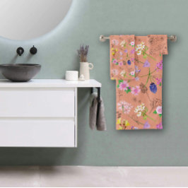 野の花、水色彩の鮮やか色の手、オレンジ バスタオルセット