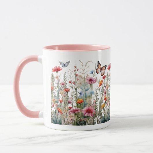野の花 蝶々 畑の花 コーヒー 紅茶 マグカップ (左)