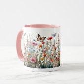 野の花 蝶々 畑の花 コーヒー 紅茶 マグカップ (正面左)