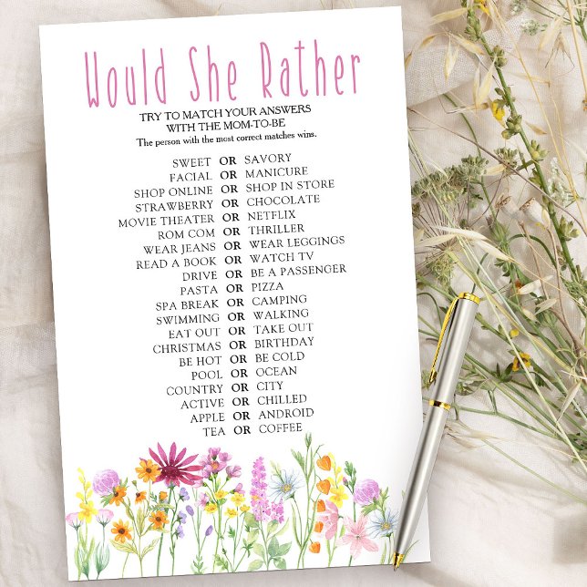 野の草地は、むしろシャワーの試合を行う (Baby Shower or Bridal Shower Game - Would she Rather - from my Wildflower Meadow collection)