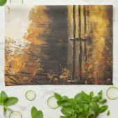 野の馬ゴールデンアワー絵を描ズ キッチンタオル (折り畳み)