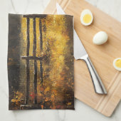 野の馬ゴールデンアワー絵を描ズ キッチンタオル (四つ折り)