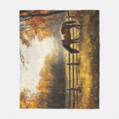 野の馬ゴールデンアワー絵を描ズ フリースブランケット (正面)