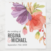 野はっきりした花ピンクモノグラ結婚ム ワインラベル (シングルラベル)