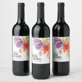 野はっきりした花緑モノグラ結婚ム ワインラベル (ボトル)