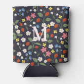 野イチゴパターン（の模様が）あるモノグラムの海軍 缶クーラー (正面)