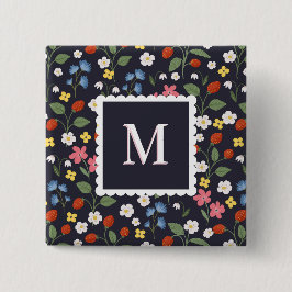 野イチゴパターン（の模様が）あるモノグラムの海軍 缶バッジ