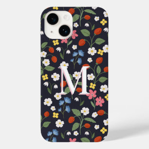 野イチゴパターン(の模様が)あるモノグラムの海軍 Case-Mate iPhone 14ケース