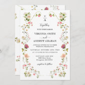 野エレガントカラフル花結婚の一角 招待状 (正面/裏面)