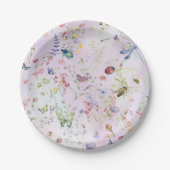 野エレガント花お洒落ピンク ペーパープレート (正面)