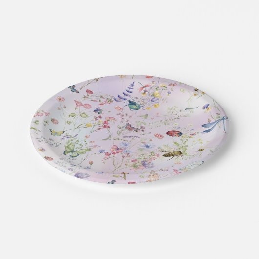 野エレガント花お洒落ピンク ペーパープレート (アングル)