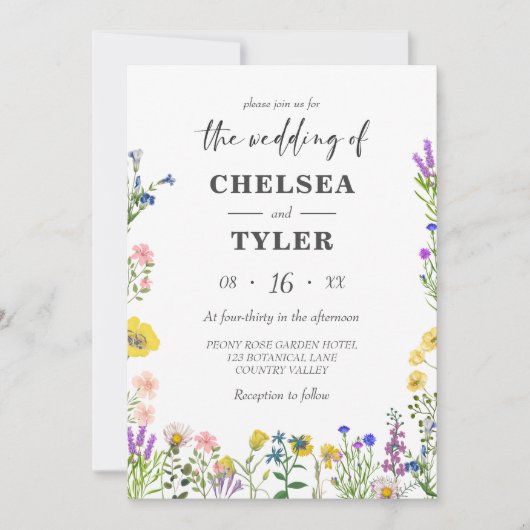 野エレガント花かわいらし野フローラ結婚ズ 招待状 (正面)