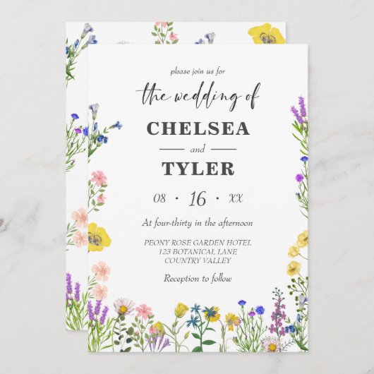 野エレガント花かわいらし野フローラ結婚ズ 招待状 (正面/裏面)