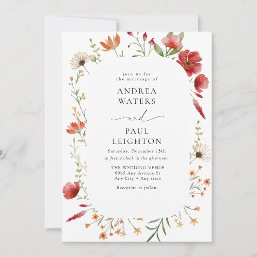 野エレガント花の結婚緑 招待状 (正面)