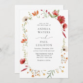 野エレガント花の結婚緑 招待状 (正面/裏面)