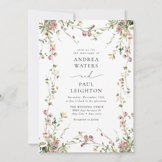 野エレガント花の結婚緑 招待状 (正面)